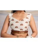 Ready To Wear Off White Silk Printed Saree