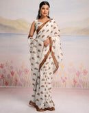 Ready To Wear Off White Silk Printed Saree