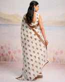 Ready To Wear Off White Silk Printed Saree