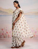 Ready To Wear Off White Silk Printed Saree