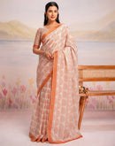 Ready To Wear Off White Silk Printed Saree