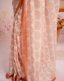 Ready To Wear Off White Silk Printed Saree