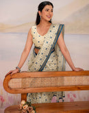 Ready To Wear Cream Silk Printed Saree