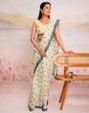 Ready To Wear Cream Silk Printed Saree