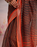 Ready To Wear Black Silk Printed Saree