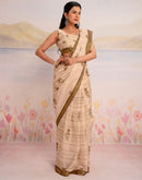Ready To Wear Peach Silk Printed Saree