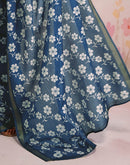 Ready To Wear Blue Silk Floral Printed Saree