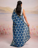 Ready To Wear Blue Silk Floral Printed Saree