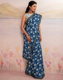 Ready To Wear Blue Silk Floral Printed Saree