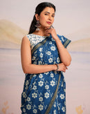 Ready To Wear Blue Silk Floral Printed Saree