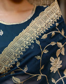 Rama Blue Georgette Embroidery Saree