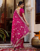 Dark Pink Georgette Embroidery Saree