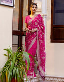 Dark Pink Georgette Embroidery Saree