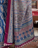 Blue Cotton Printed Saree