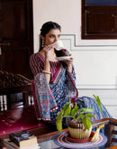 Blue Cotton Printed Saree