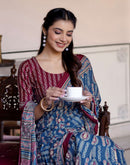 Blue Cotton Printed Saree
