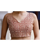 Rust Cotton Printed Saree
