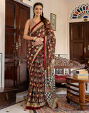 Rust Cotton Printed Saree