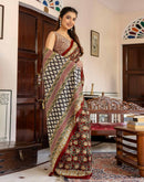 Rust Cotton Printed Saree