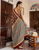 Rust Cotton Printed Saree