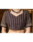Dark Brown Cotton Printed Saree
