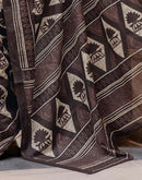 Dark Brown Cotton Printed Saree