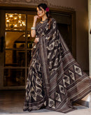 Dark Brown Cotton Printed Saree