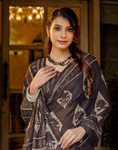 Dark Brown Cotton Printed Saree