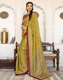 Lime Green Cotton Printed Saree