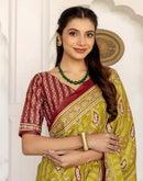 Lime Green Cotton Printed Saree