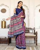 Rani Pink Cotton Printed Saree