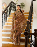 Brown Cotton Printed Saree