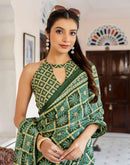 Green Cotton Printed Saree