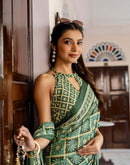 Green Cotton Printed Saree