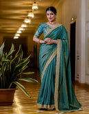 Teal Blue Shimmer Chiffon Lace Saree