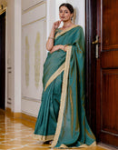 Teal Blue Shimmer Chiffon Lace Saree