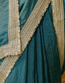 Teal Blue Shimmer Chiffon Lace Saree