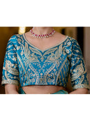 Teal Blue Shimmer Chiffon Lace Saree