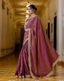 Wine Shimmer Chiffon Lace Saree