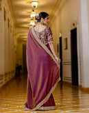 Wine Shimmer Chiffon Lace Saree