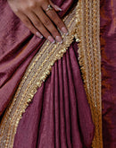 Wine Shimmer Chiffon Lace Saree