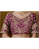 Wine Shimmer Chiffon Lace Saree