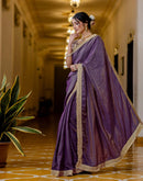 Purple Shimmer Chiffon Lace Saree