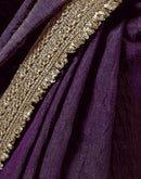 Purple Shimmer Chiffon Lace Saree