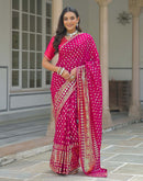 Dark Rani Pink Georgette Foil Printed Saree