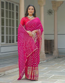 Dark Rani Pink Georgette Foil Printed Saree
