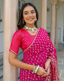 Dark Rani Pink Georgette Foil Printed Saree