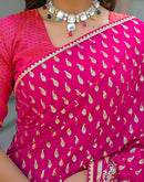 Dark Rani Pink Georgette Foil Printed Saree