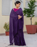 Purple Chanderi Cotton Tassels Plain Saree