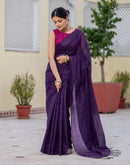 Purple Chanderi Cotton Tassels Plain Saree